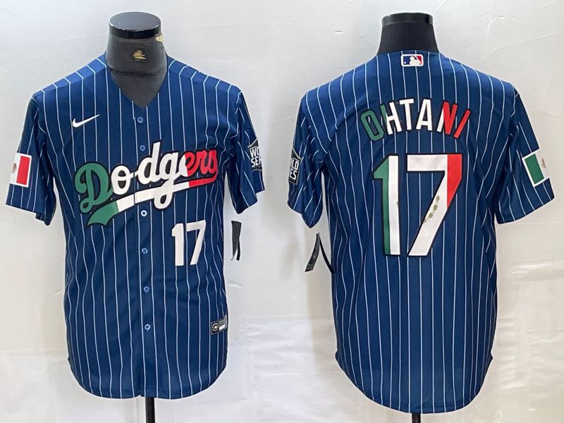 Men Los Angeles Dodgers #17 Ohtani Blue Stripe Nike Game MLB Jersey style 26->los angeles dodgers->MLB Jersey